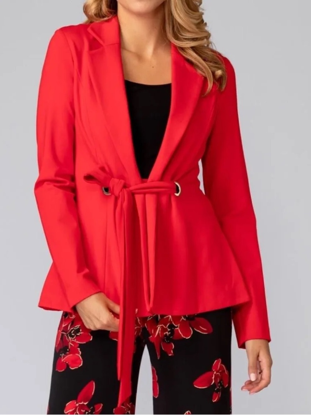 Joseph Ribkoff Red Tie-Waist Blazer Jacket